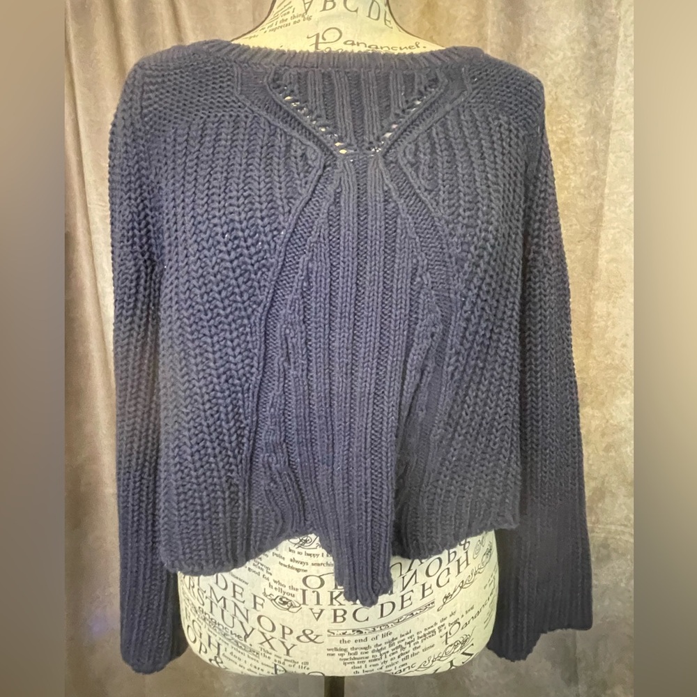 Aerie Deep Blue Crew Neck Cropped Sweater
